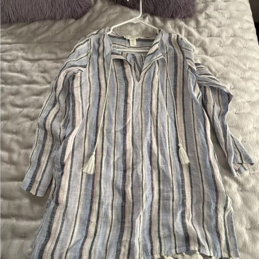 C&C California Blue and Pink Linen Top